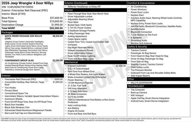 2026 Jeep Wrangler WRANGLER 4-DOOR WILLYS 2026 Jeep Wrangler WRANGLER 4-DOOR WILLYS