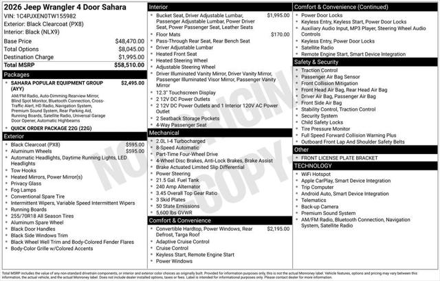2026 Jeep Wrangler WRANGLER 4-DOOR SAHARA