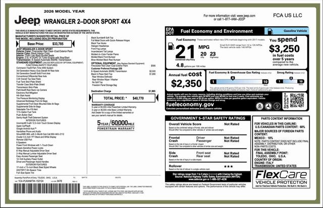 2026 Jeep Wrangler WRANGLER 2-DOOR SPORT