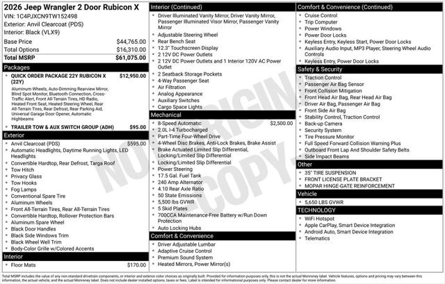 2026 Jeep Wrangler WRANGLER 2-DOOR RUBICON X 2026 Jeep Wrangler WRANGLER 2-DOOR RUBICON X