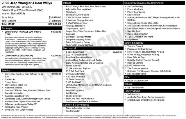 2026 Jeep Wrangler WRANGLER 4-DOOR WILLYS 2026 Jeep Wrangler WRANGLER 4-DOOR WILLYS