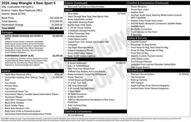2026 Jeep Wrangler WRANGLER 4-DOOR SPORT S