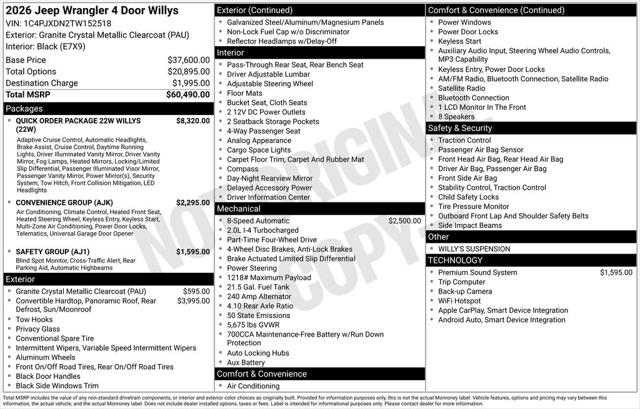 2026 Jeep Wrangler WRANGLER 4-DOOR WILLYS