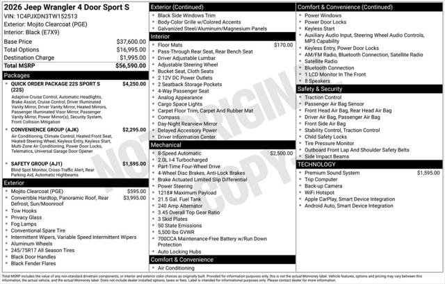 2026 Jeep Wrangler WRANGLER 4-DOOR SPORT S