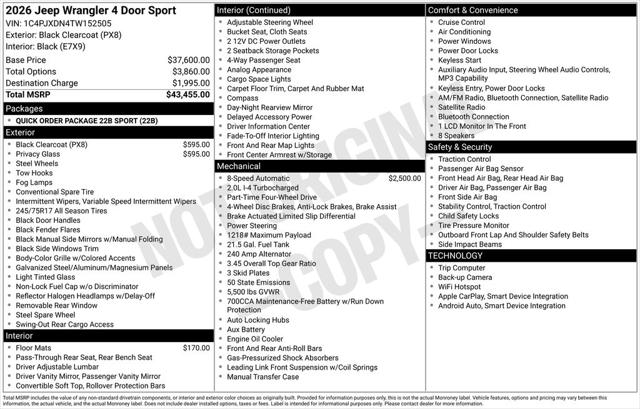 2026 Jeep Wrangler WRANGLER 4-DOOR SPORT