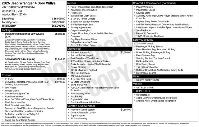 2026 Jeep Wrangler WRANGLER 4-DOOR WILLYS 2026 Jeep Wrangler WRANGLER 4-DOOR WILLYS