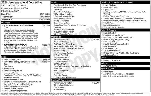 2026 Jeep Wrangler WRANGLER 4-DOOR WILLYS 2026 Jeep Wrangler WRANGLER 4-DOOR WILLYS