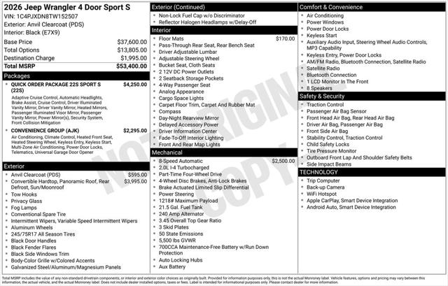 2026 Jeep Wrangler WRANGLER 4-DOOR SPORT S