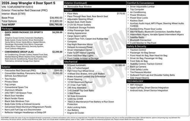 2026 Jeep Wrangler WRANGLER 4-DOOR SPORT S 2026 Jeep Wrangler WRANGLER 4-DOOR SPORT S