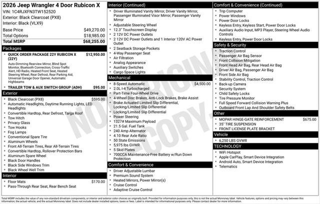 2026 Jeep Wrangler WRANGLER 4-DOOR RUBICON X 2026 Jeep Wrangler WRANGLER 4-DOOR RUBICON X