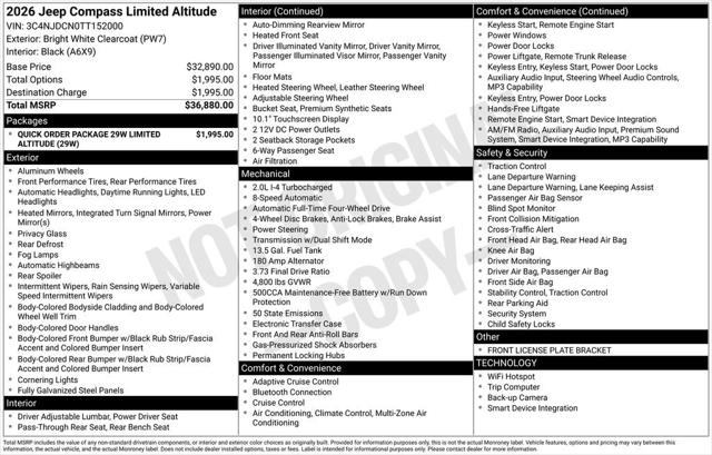 2026 Jeep Compass COMPASS LIMITED ALTITUDE 4X4 2026 Jeep Compass COMPASS LIMITED ALTITUDE 4X4