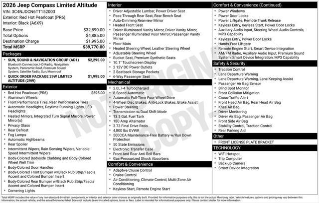 2026 Jeep Compass COMPASS LIMITED ALTITUDE 4X4 2026 Jeep Compass COMPASS LIMITED ALTITUDE 4X4