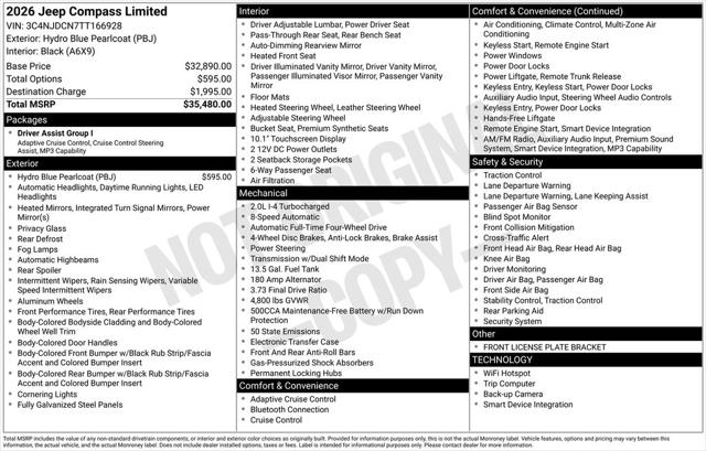 2026 Jeep Compass COMPASS LIMITED ALTITUDE 4X4 2026 Jeep Compass COMPASS LIMITED ALTITUDE 4X4