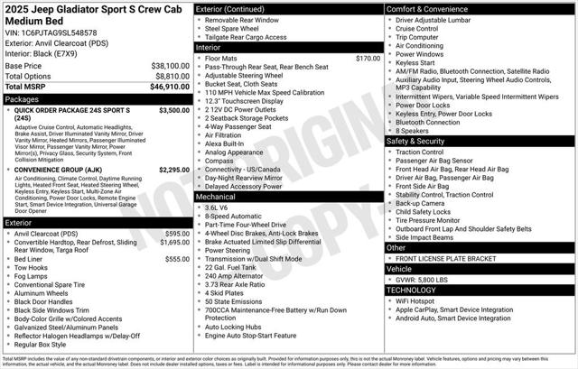 2025 Jeep Gladiator GLADIATOR SPORT S 4X4 2025 Jeep Gladiator GLADIATOR SPORT S 4X4