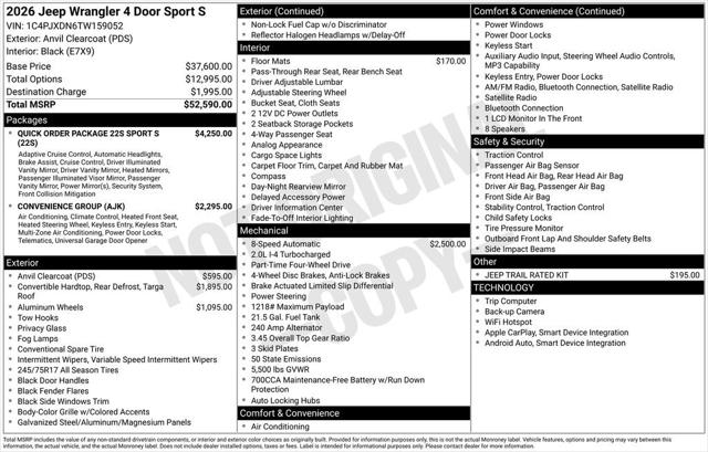 2026 Jeep Wrangler WRANGLER 4-DOOR SPORT S