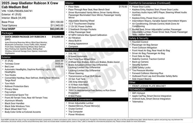 2025 Jeep Gladiator GLADIATOR RUBICON X 4X4 2025 Jeep Gladiator GLADIATOR RUBICON X 4X4