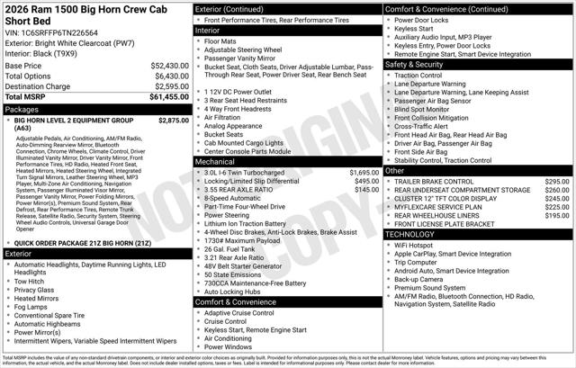 2026 RAM Ram 1500 RAM 1500 BIG HORN CREW CAB 4X4 57 BOX