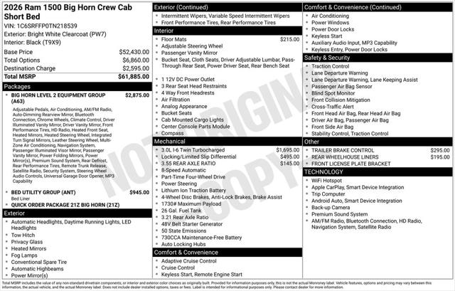 2026 RAM Ram 1500 RAM 1500 BIG HORN CREW CAB 4X4 57 BOX 2026 RAM Ram 1500 RAM 1500 BIG HORN CREW CAB 4X4 57 BOX