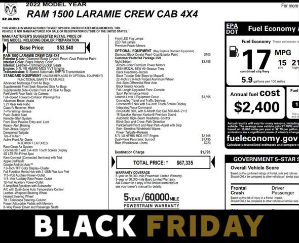 2022 RAM 1500 Laramie Crew Cab 4x4 57 Box 2022 RAM 1500 Laramie Crew Cab 4x4 57 Box