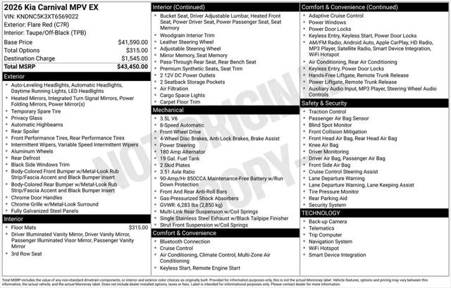 2026 Kia Carnival MPV EX