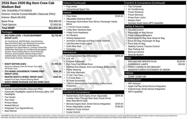 2026 RAM Ram 2500 RAM 2500 BIG HORN CREW CAB 4X4 64 BOX