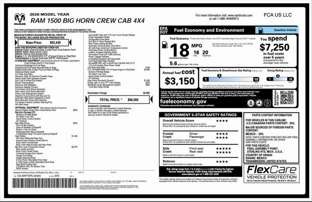 2026 RAM Ram 1500 RAM 1500 BIG HORN CREW CAB 4X4 57 BOX 2026 RAM Ram 1500 RAM 1500 BIG HORN CREW CAB 4X4 57 BOX