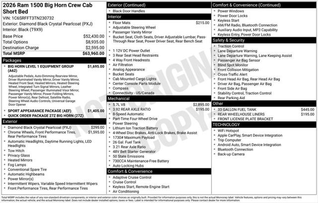 2026 RAM Ram 1500 RAM 1500 BIG HORN CREW CAB 4X4 57 BOX 2026 RAM Ram 1500 RAM 1500 BIG HORN CREW CAB 4X4 57 BOX