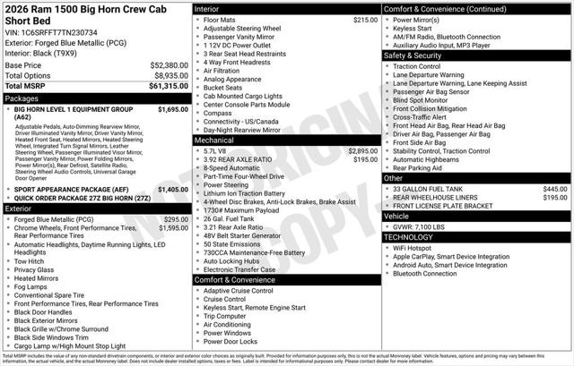2026 RAM Ram 1500 RAM 1500 BIG HORN CREW CAB 4X4 57 BOX