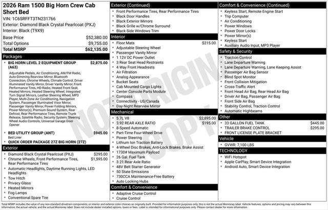 2026 RAM Ram 1500 RAM 1500 BIG HORN CREW CAB 4X4 57 BOX 2026 RAM Ram 1500 RAM 1500 BIG HORN CREW CAB 4X4 57 BOX