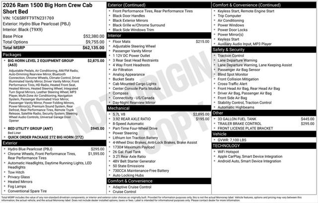 2026 RAM Ram 1500 RAM 1500 BIG HORN CREW CAB 4X4 57 BOX 2026 RAM Ram 1500 RAM 1500 BIG HORN CREW CAB 4X4 57 BOX