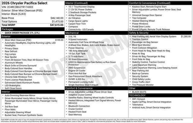 2026 Chrysler Pacifica PACIFICA SELECT AWD 2026 Chrysler Pacifica PACIFICA SELECT AWD