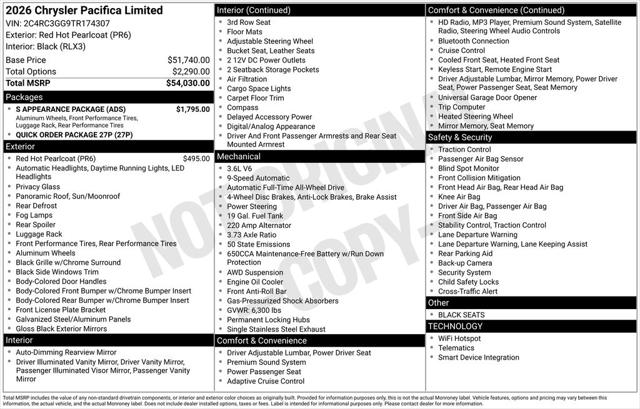 2026 Chrysler Pacifica PACIFICA LIMITED AWD 2026 Chrysler Pacifica PACIFICA LIMITED AWD