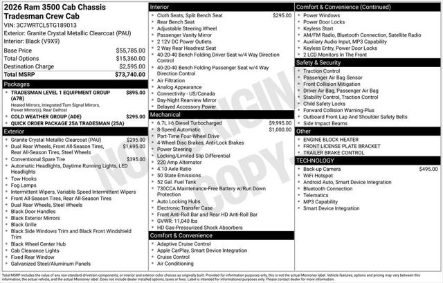 2026 RAM Ram 3500 Chassis Cab RAM 3500 TRADESMAN CREW CAB CHASSIS 4X4 60 CA