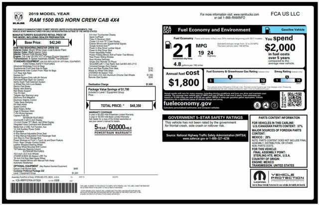 2019 RAM 1500 Big Horn/Lone Star Crew Cab 4x4 57 Box
