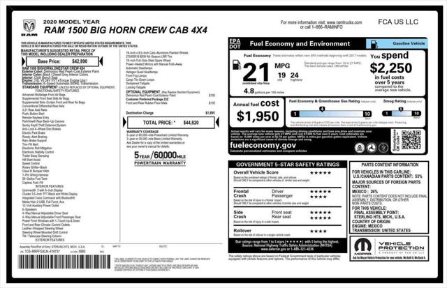 2020 RAM 1500 Big Horn Crew Cab 4x4 57 Box 2020 RAM 1500 Big Horn Crew Cab 4x4 57 Box