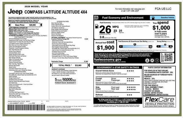 2026 Jeep Compass COMPASS LATITUDE ALTITUDE 4X4