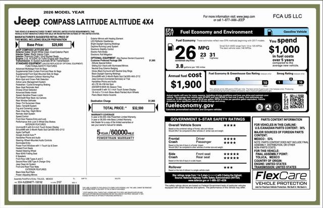 2026 Jeep Compass COMPASS LATITUDE ALTITUDE 4X4 2026 Jeep Compass COMPASS LATITUDE ALTITUDE 4X4