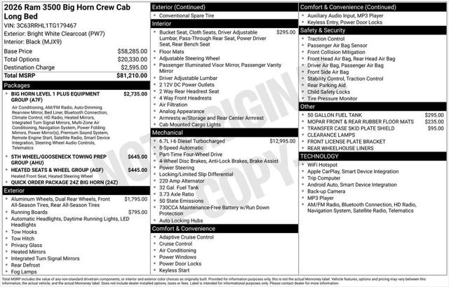 2026 RAM Ram 3500 RAM 3500 BIG HORN CREW CAB 4X4 8 BOX