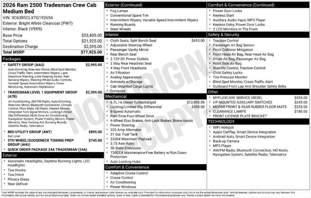 2026 RAM Ram 2500 RAM 2500 TRADESMAN CREW CAB 4X4 64 BOX 2026 RAM Ram 2500 RAM 2500 TRADESMAN CREW CAB 4X4 64 BOX