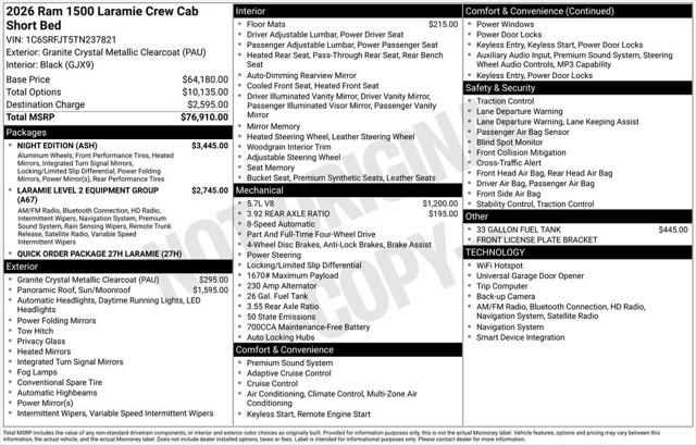 2026 RAM Ram 1500 RAM 1500 LARAMIE CREW CAB 4X4 57 BOX 2026 RAM Ram 1500 RAM 1500 LARAMIE CREW CAB 4X4 57 BOX