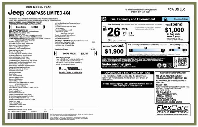 2026 Jeep Compass COMPASS LIMITED 4X4 2026 Jeep Compass COMPASS LIMITED 4X4