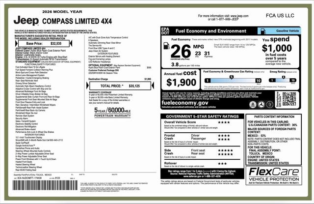 2026 Jeep Compass COMPASS LIMITED 4X4 2026 Jeep Compass COMPASS LIMITED 4X4