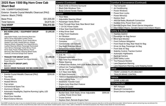 2025 RAM Ram 1500 RAM 1500 BIG HORN CREW CAB 4X4 57 BOX