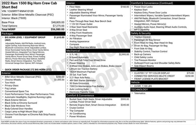 2022 RAM 1500 Big Horn Crew Cab 4x4 57 Box