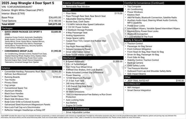 2025 Jeep Wrangler WRANGLER 4-DOOR SPORT S