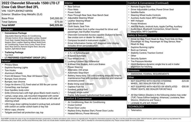 2022 Chevrolet Silverado 1500 LTD 4WD Crew Cab Short Bed LT with 2FL