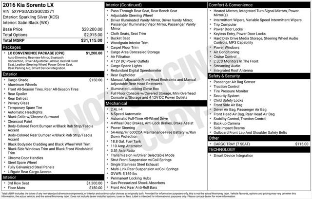 2016 Kia Sorento 2.4L LX