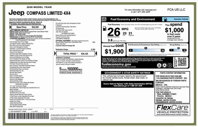 2026 Jeep Compass COMPASS LIMITED 4X4 2026 Jeep Compass COMPASS LIMITED 4X4