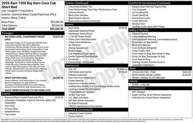 2026 RAM Ram 1500 RAM 1500 BIG HORN CREW CAB 4X4 57 BOX