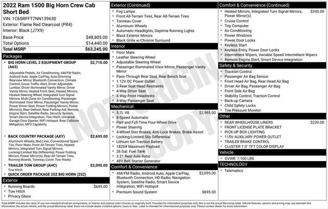 2022 RAM 1500 Big Horn Crew Cab 4x4 57 Box